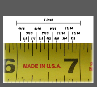 Ruler with measurements in inches
